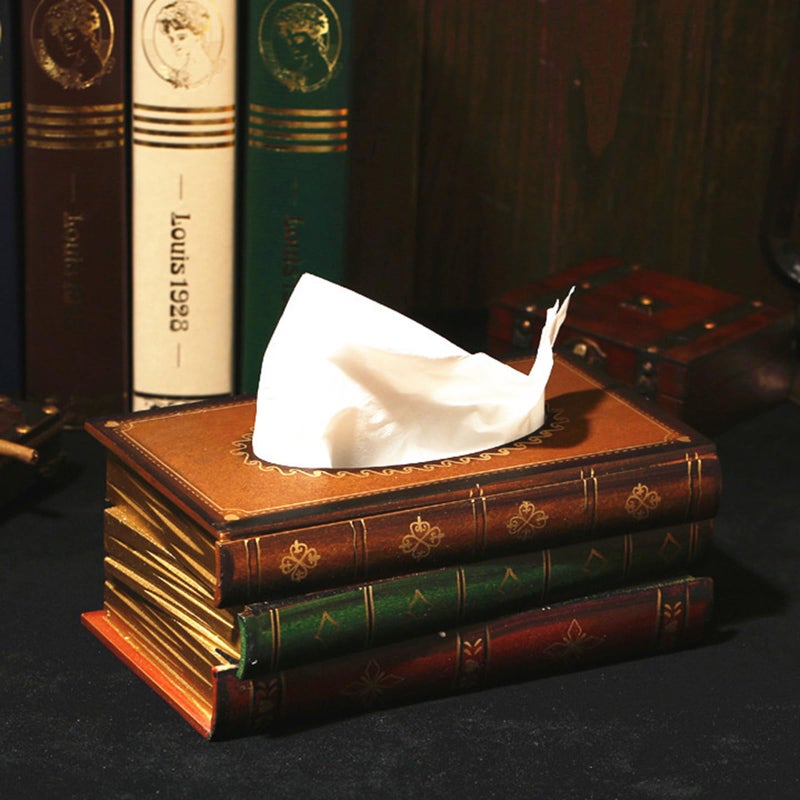 Tosnail Elegant Wooden Antique Book Tissue Holder Dispenser/Novelty Napkin Holder  10.75 x 6.5 x 4 Inches - Image 3
